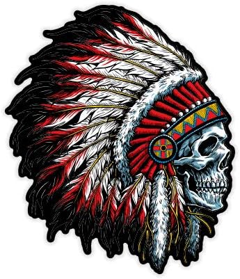 GT графика череп на домородни американски глави - водоотпорна декларација на налепница Винил