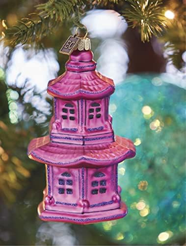 Божиќна фигура на розова пагода 5 стакло што виси украс украс за новогодишна елка