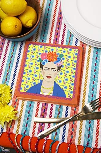 Пакет од 20 жолти салфетки за печатење хартија од Фрида Кало | Сервиси за еднократна употреба, прибор за јадење за јадење или отворено