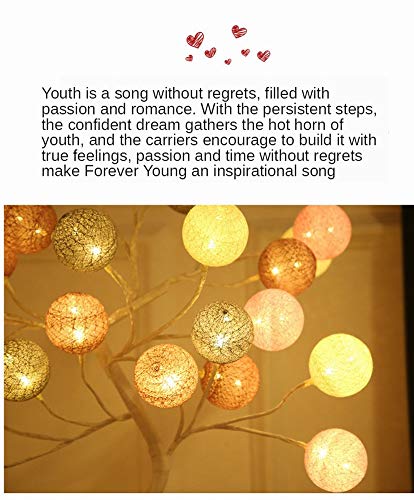 Памучно топка дрво предводена ламба цветна маса светло спална соба за спална соба за жени бајка за бајки со простории со простории батерии