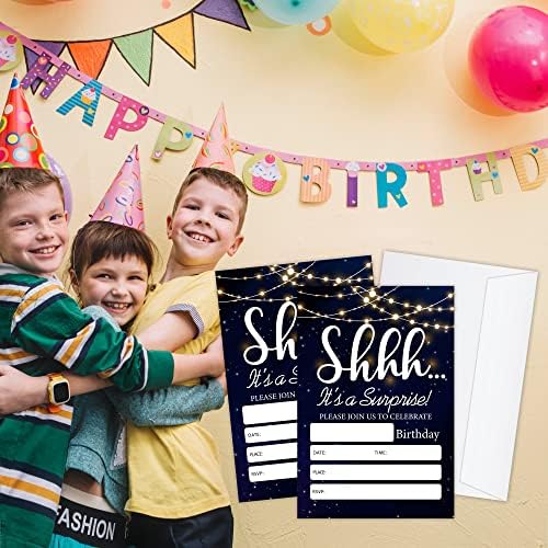 Покани за роденден на бутик на Дорен, тоа е изненадувачки украси за забави, материјали, црно злато деца тинејџерски роденденски
