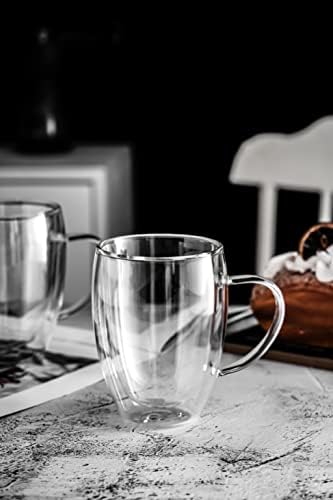 Т-сомен со двојно wallид стакло кафе чаши со рачка, стаклени чаши од 12 мл, чиста кригла кафе, изолиран кригла од кафе, стаклена чаша