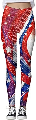4 -ти јули високи хеланки на половината за жени Американско знаме што трчаат по јога хеланки Ултра мека четкана стритичка атлетска