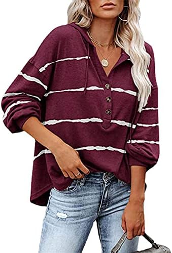Женски пулвер, копче за качулка, влечејќи џемпер со долги ракави, џемпер со врата со вратот за пад на кошулата за пад на кошулата за