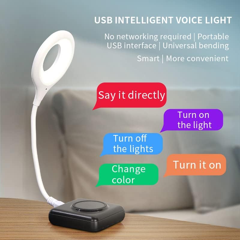 Zampam USB Гласовна контрола ноќна светлина, паметен LED ламба за читање со флексибилен врат од гуска за спална соба, бања, ходник, расадник, кујна,