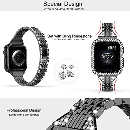Mofree компатибилен за Apple Watch Band 40mm 44mm жени со капакот на заштитната кутија за заштита на екранот, замена за метална