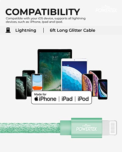 Ликвипел Powertek Сјајот Mfi Сертифициран Полнач Компатибилен За Apple iPhone, iPad, 6ft Кабел, Молња ДО USB Кабел Кабел, Брзо Полнење