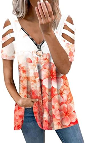 Nokmopo Работни кошули за жени канцеларии западни кошули за кратки ракави патент зашици шупливи врвови печати летни врвови