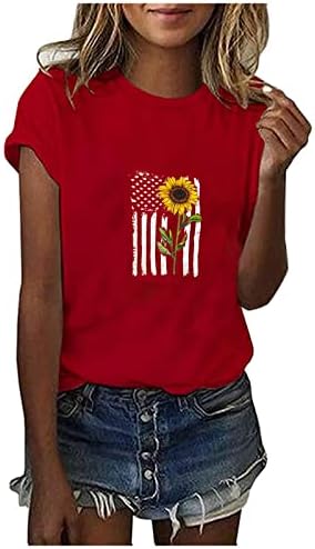 Американска маичка со знаме за жени печати кратки ракави на блуза Ден на Денот на независност на врвови 2023 летни обични кошули