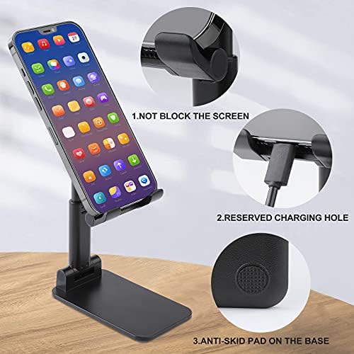 Стил на игра со пиксели, мобилен телефон, стојат за биро за преклопување на висината на држачот на телефонот прилагодлив цврст штанд црн