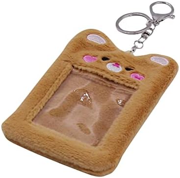 ZGMYC симпатична кадифен држач за фото -картичка со клуч, цртана мечка за зајаче за зајаче, за заштитен држач за лична карта на кредитна картичка