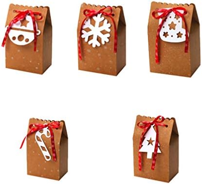 Амосфун Бели бонбони кутии 5 парчиња Крафт хартија Божиќна кутија Божиќ, ДИЈ подарок торба Божиќна бонбона, третирајте кутија со