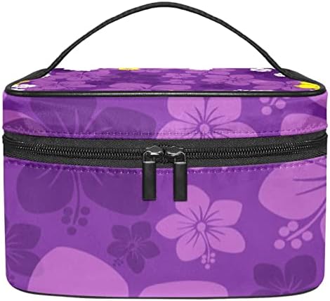 Екмрад Пренослива Торба За Шминка Хавајски Виолетова Цветна Шема Печатење Голем Капацитет Со Патент Погоден За Убави Девојки Дами Тинејџери