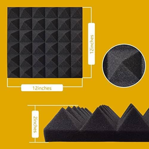 Икауфен 48 пакет пирамида дизајнирана акустична пена панели, 12 x 12 x 2 инчи звук доказ за пена, висока густина и акустични панели отпорни на оган, звучни панели, студис?