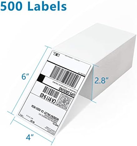 Термички етикети Jadens 4x6-500 етикети, компатибилни со Rollo, Brother, Zebra и повеќето термички печатач, перфориран, комерцијална