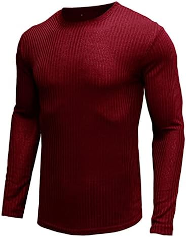 Jeke-DG маица за мажи Зимски џемпер со врат со долги ракави со долги ракави, пулвер, пулвер лента лента ребро врвен основен тенок фит