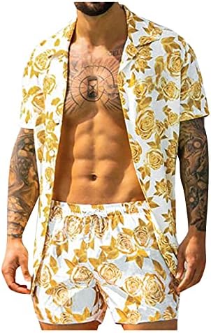 2-парчиња и сетови машки панталони плажа летни кратки ракави шорцеви кошули печатени мажи костуми и комплети плус костум за големина за мажи