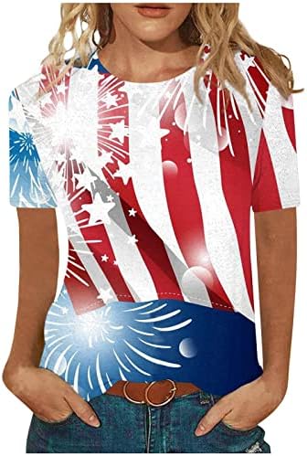 Женски маици на 4-ти јули американско знаме на врвови starsвезди ленти со кратки ракави о-вратови маички САД блузи Ден на независност