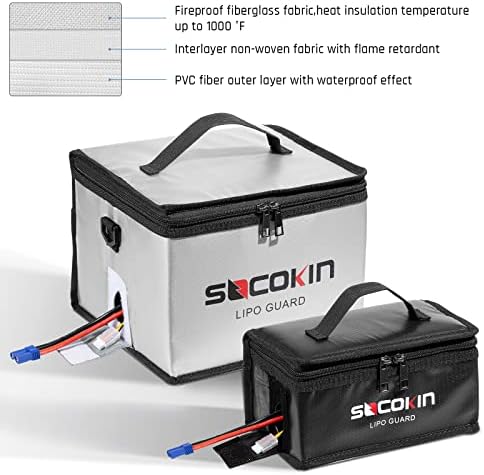 Socokin Lipo Battery Safe Bage Fireproof Explofion Profionsproft торба за голем капацитет за полнење и складирање со одвојување