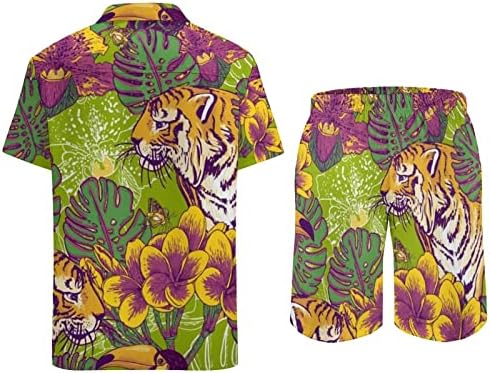 Weedkeycat Арт Криејтив цвет природа животни машки плажа облеки 2 парчиња хавајски копче надолу со кошула кратки ракави сетови