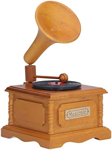 Класична музичка кутија, дрвена симулација мини грамофон ретро музичка кутија роденденски подарок декорација