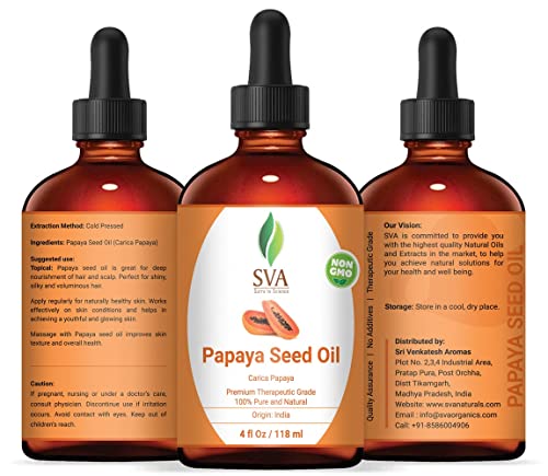 SVA Organics чисто ладно притиснато масло од семе од папаја 4 мл девица/нерафинирано за кожа, коса, масажа