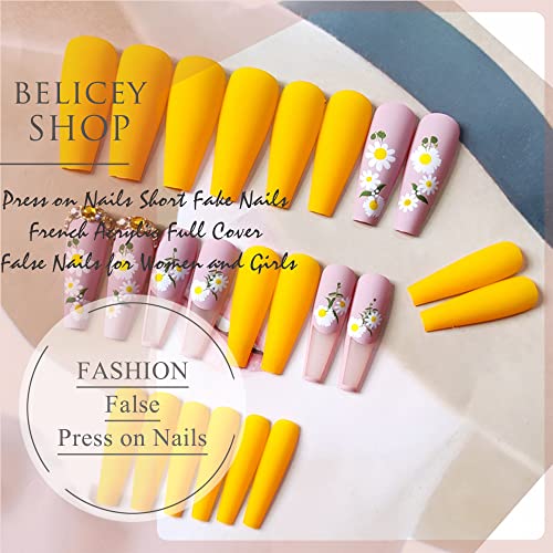 Белиси шарени цвеќиња притиснете на ноктите со должина ковчег лажни нокти со градиентски ригинестони дизајн луксуз сјајни мат акрилни