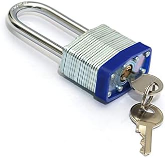 Ламинирана челик со таблички со клучеви, заклучени брави, 1-9/16 широко тело, лого на долги окови, сина пластична обрачка, пакет од 24