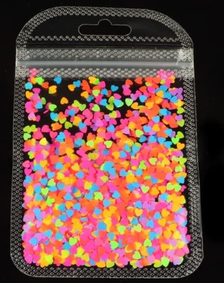 Loveубовни секвенци флуоресцентни мешани бои секвенци од 3 мм торба мат засилување на ноктите во форма на срцев накит во форма