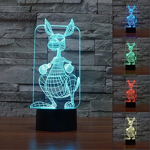 3D кенгур животно ноќно светло светло на допир декор табела за табели оптички илузивни ламби 7 светла за промена