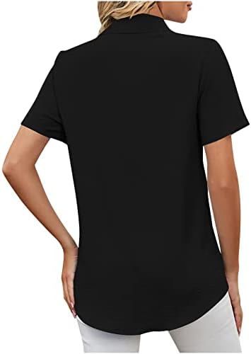 Uteенски копче надолу по летните кратки ракави кошули со облекување на облеката случајна лабава блуза мода солиден удобен врв