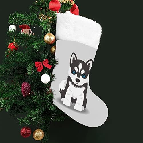 Сибирски Хаски Кутре Меки Кадифен Божиќни Чорапи Прекрасни Полиестерски Божиќни Чорапи Топли Божиќни Украси