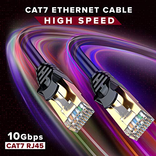 Мачка 7 Етернет Кабел 250 стапки-Брз Интернет &засилувач; Мрежа Лан Лепенка Кабел, RJ45 Конектори- [250ft / Црна] - Совршен За Игри, Стриминг,