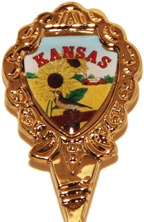 Канзас Државниот Сувенир Позлатени Колекционерски Пресврт Лажица 5 lpco