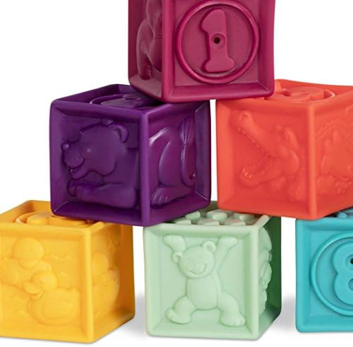 Б. играчки Од Батат Бебе Блокови-Редење &засилувач; Градење На Играчки За Бебиња - 10 Меки Блокови За Учење Броеви, Форми, Бои, Животни -