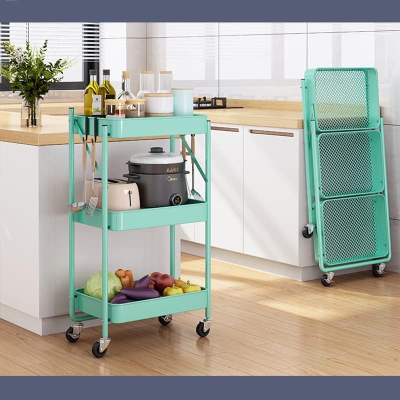 N/A метал 3 нивоа преклопени колички со тркала со тркала за складирање на кујна
