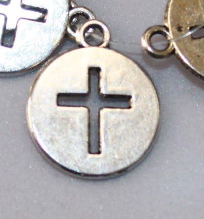 Религиозна колекција Фенси метален круг од сребрена крст, привлечност и декорација за фаворити и покани 1/2 инчи - пакет од 6