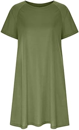 PVCS женски фустани летен маица фустан со кратки ракави, обичен плажа маичка фустан околу вратот лабава замав со џебови со џебови