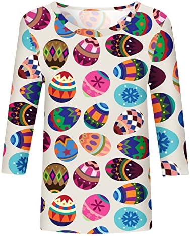 Велигденска кошула за зајаче за жени маички маички маица со маица 3/4 ракав лабав вклопни врвови блузи Спандекс маица