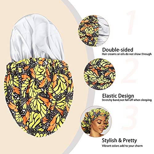 6 пакувања со двојно слој сатенска хауба за жени свилена африканска печатење капаче за спиење шамија голема глава обвивка мека ноќ за спиење капа прилагодлива хауб