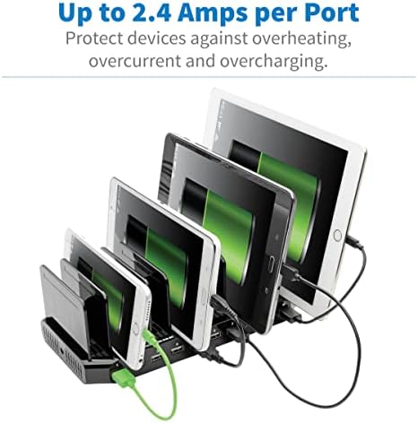 Tripp Lite 10-Port USB станица за полнење на USB со слотови за складирање за таблет iPhone iPad & лаптопи, црна