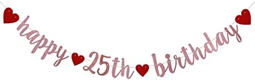 Среќен 25-Ти Роденден Банер, Пред-Нанижани, Розово Злато Сјај Хартија Венци за 25-Ти Роденден Декорации Материјали, Не Е Потребно