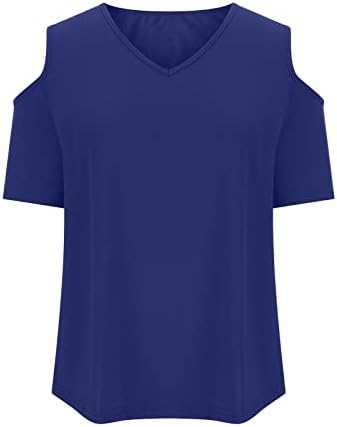 Шарела краток ракав ладно рамо врвови за жени длабоки V лажички врат лабава салон за основни блузи маички дами 2023 ч.