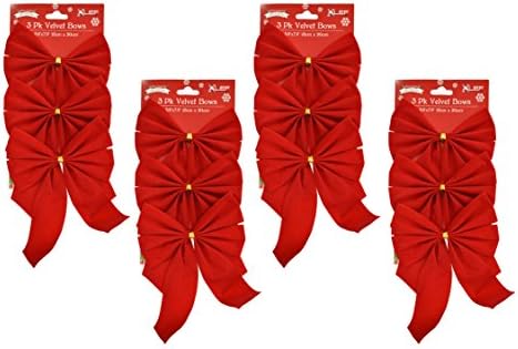 Сет на бренд на црна патка од 12 црвени кадифени празнични празници Божиќни лакови - Совршени како украси на дрвја - Филер за дрвја - Декоративни