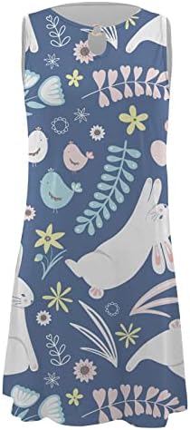 Ruziyoog Велигденски краток мини фустан за жени Bunny Печатено печатено копче за клучеви за клучеви Обично лабава лабава маичка за плажа