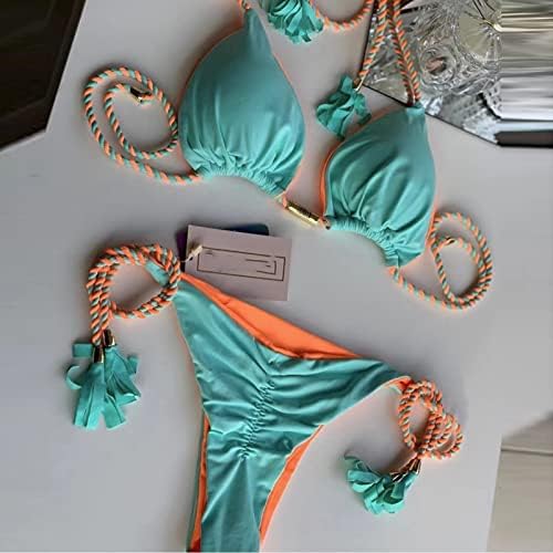 2 парчиња запрени врзани странични микро бикини со висока исечена облека за капење шпагети лента лента за капење костуми за резервоарот