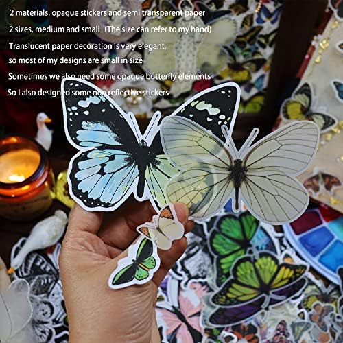 Катареински пеперутки за занаети 300 парчиња налепници за белешки и мали мини ламци од пеперутка Елементи Полу -транспарентна трага хартија гроздобер ѓубре списани