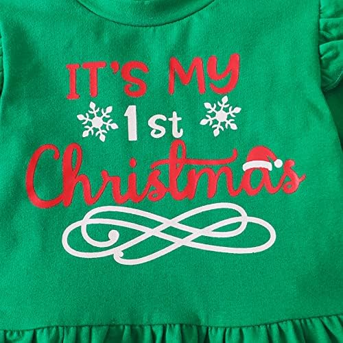 Noubeau Мојата 1 -та Божиќна девојче облека Облека Руфл Дедо дрво Печати Туника Дрии со кошула карирана лента за панталони палки паѓаат облека