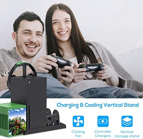 Држач За полнење Со Вентилатор За Ладење За Xbox Серија X Конзола И Контролер, Вертикални Додатоци За Приклучување Со Двојна Станица