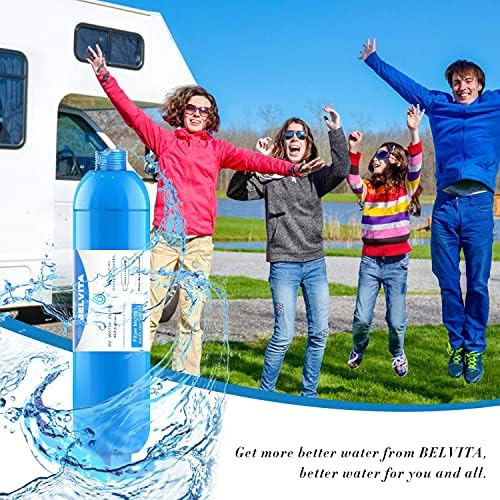 Belvita RV Inline Filter Marine Water, го намалува хлор, лош вкус и мирис за RVS, NSF сертифициран со флексибилен заштитник на цревото